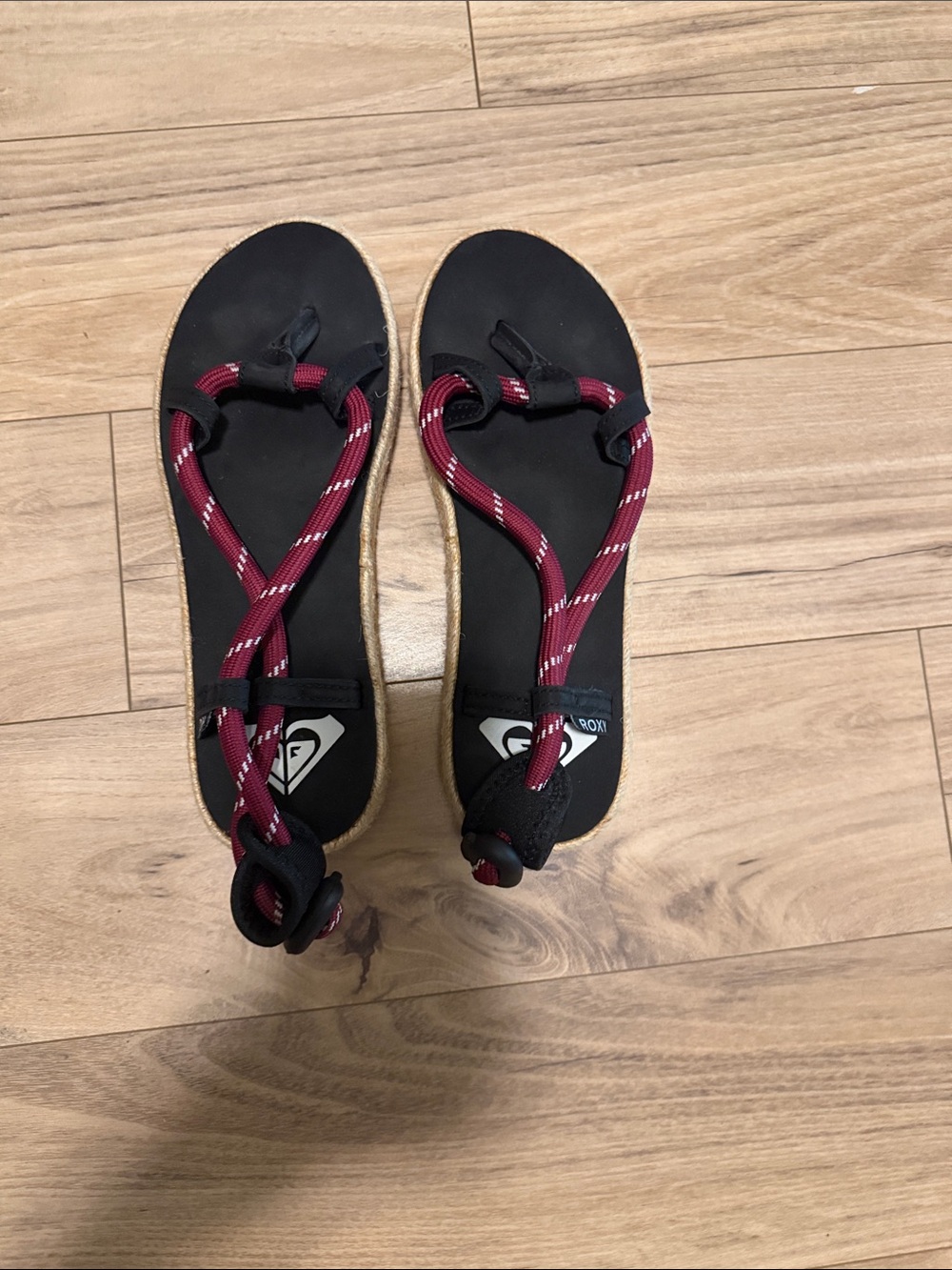 Roxy Women's Black Sandals with Burgundy Rope Straps